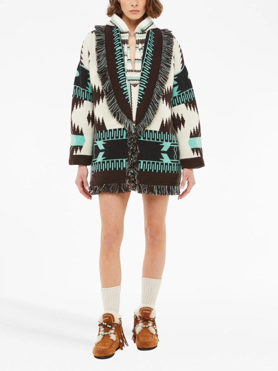 Cheap fringed Alanui Jacquard Icon Women cardigan 0407